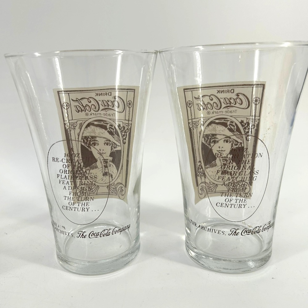 Set of 4 Coca-Cola 16oz Victorian Lady Flair Glasses Turn of the Century Glasses - Picture 6 of 7